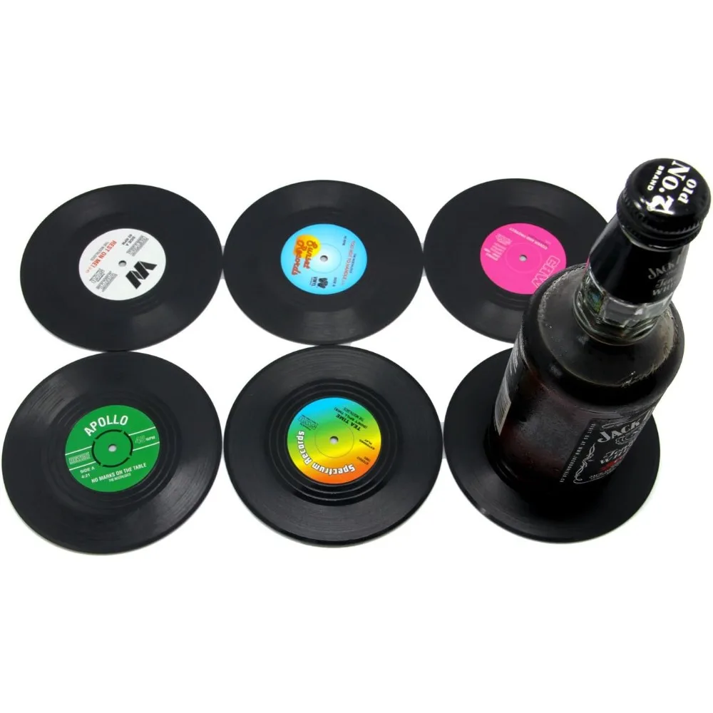 Vinyl Record Coasters Set of 6 for Drink Glasses Absorbent Round Table Protectors Furniture Surface Scratch Water Resistant Bar Home Decor view 6