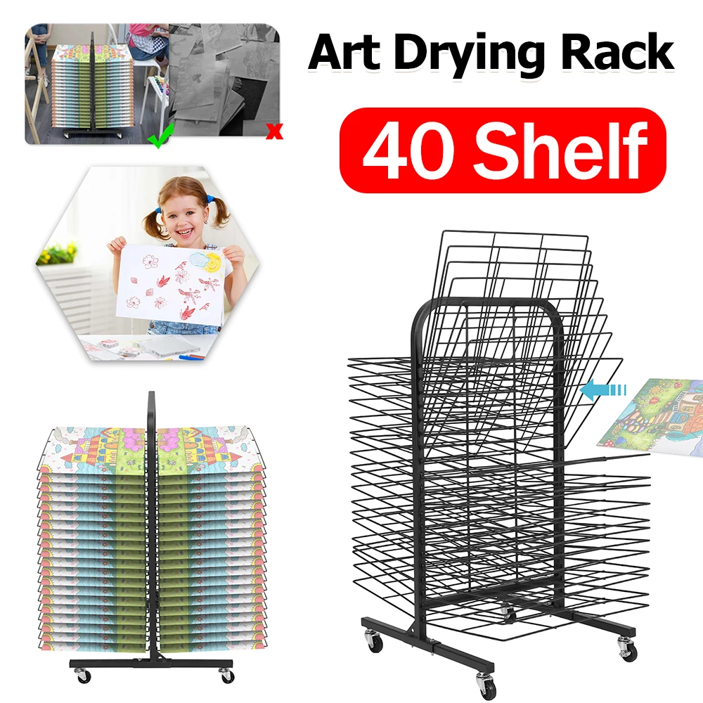 

40 Shelf Art Drying Rack with 4 Caster Locking Wheels Arts and Crafts Organizer with Removable Shelves for Artwork in Classrooms