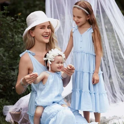 PatPat Mommy and Me V Neck Button Adjustable Strap Tiered Flutter Trim Dresses