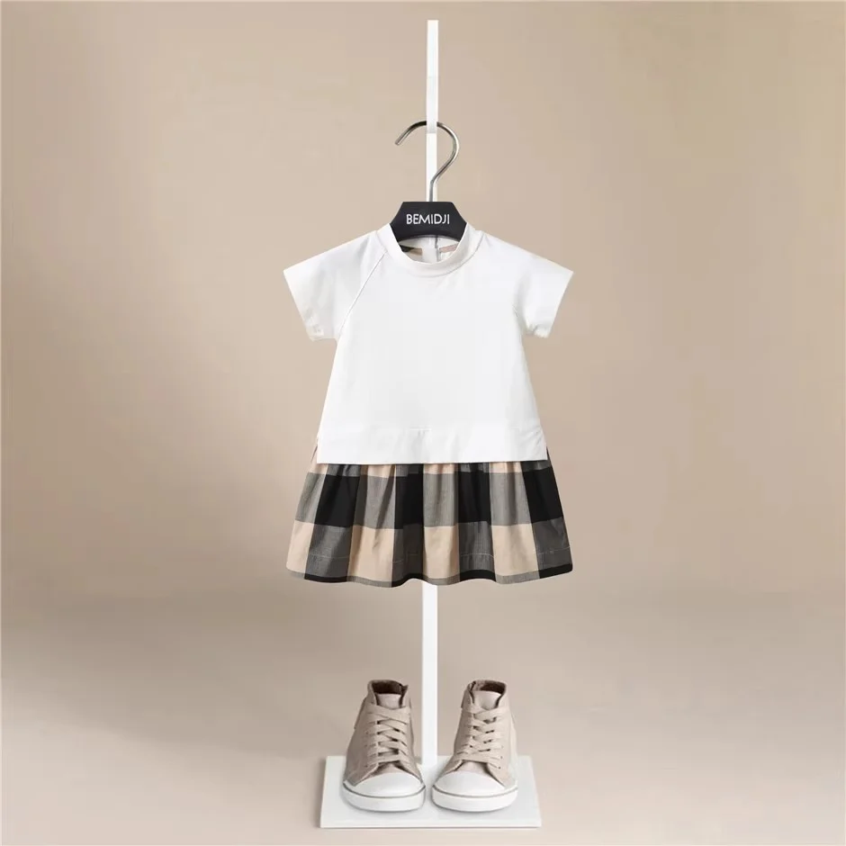 Girl's Princess Dress Summer Solid Color Retro British Style Cute Doll Neck Children's Dress Thin Style Cotton Baby Girl Dress