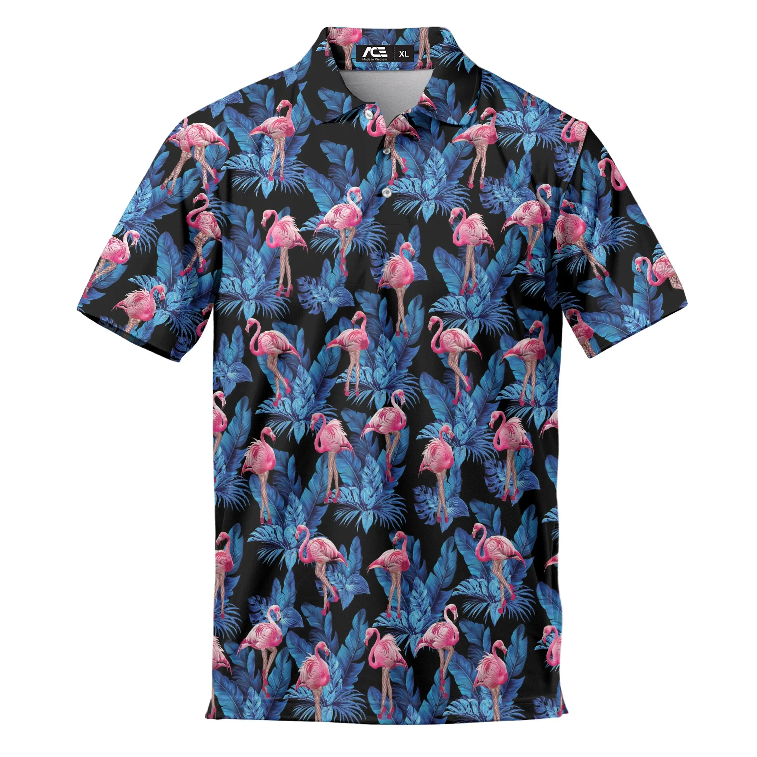 Funny Pink Flamingo Golf Polo Shirts For Men Tropical Golf Polos Mens Polo Shirts 2025 Beach Short Sleeve Button Up Shirt Men