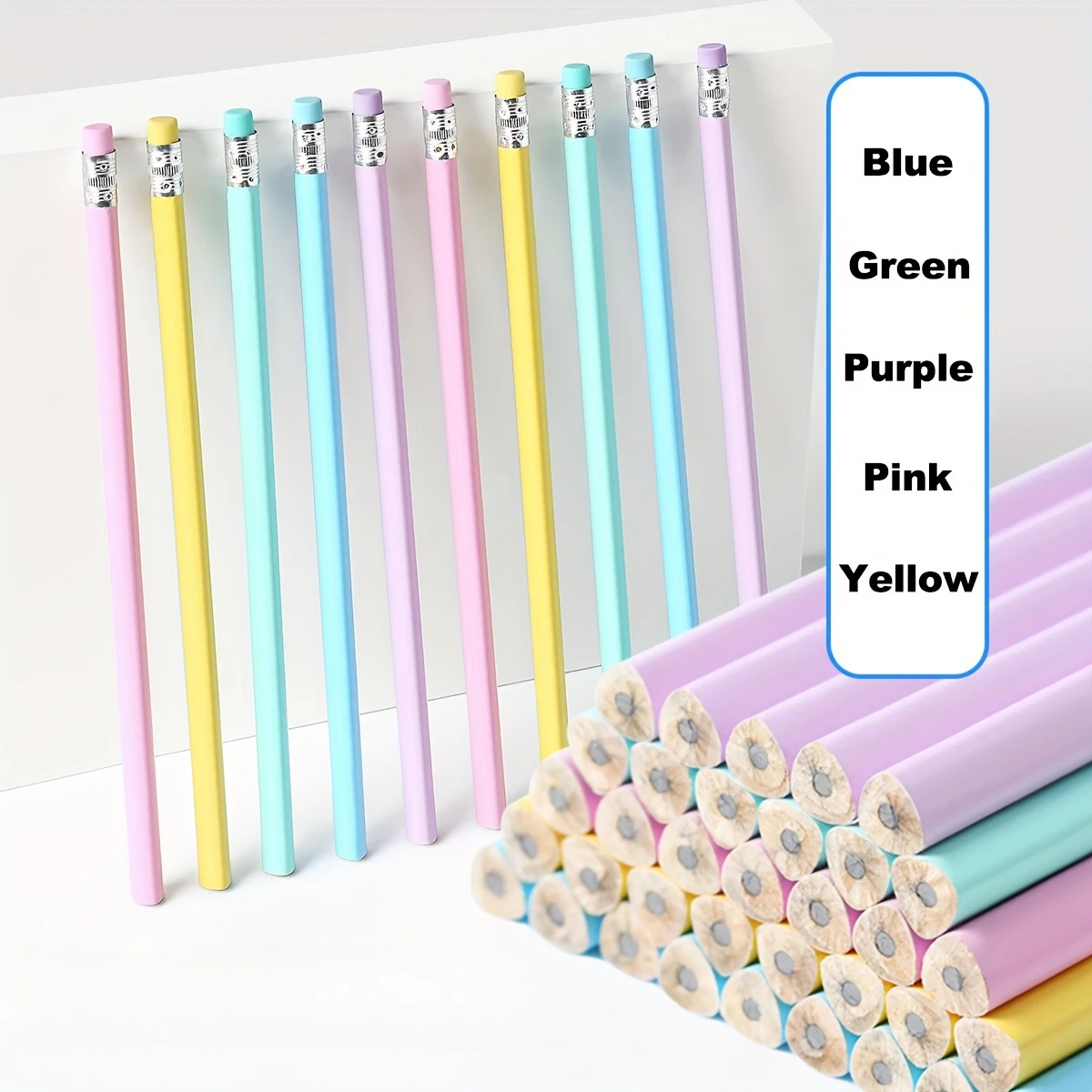 30PCS Wooden Pencils with Eraser Head Multi-colored Writing Pencils School Office Pencils  School Supplies  Drawing Pencil Set