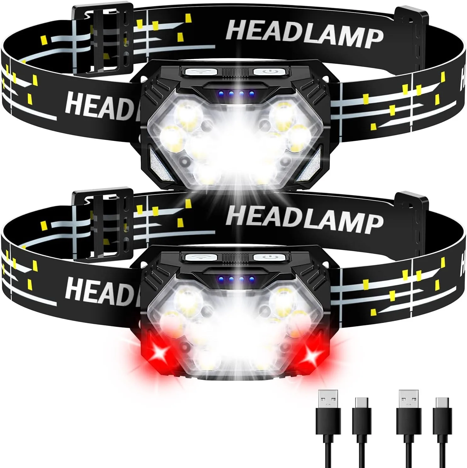 Lâmpada LED recarregável portátil, farol de alta potência, adequado para adultos, camping, pesca e caminhadas