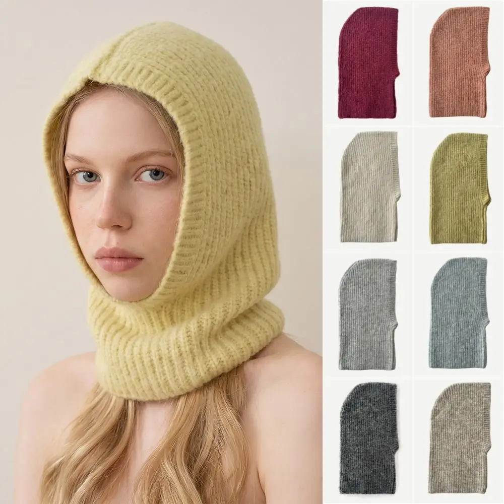Simple Alpaca Wool Balaclava Hat Fleece Wool Blend Knitted Hat Thickened Beanie Winter Cap Winter/Autumn