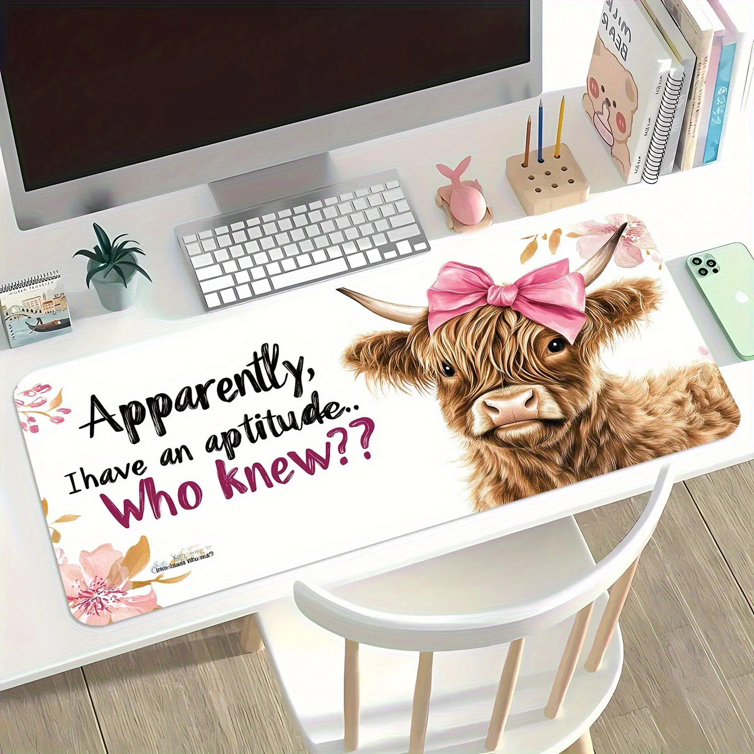 Cute Highland Cow Mouse Pad Funny Attitude Desk Mat Non-Slip Rubber Base for Office