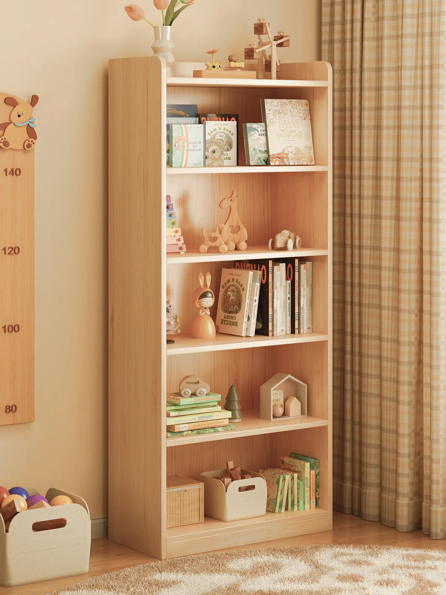 

Solid Wood Bookshelf, Simple Corner Bookcase in The Living Room, Integrated Locker Against The Wall Student Household Cabinet