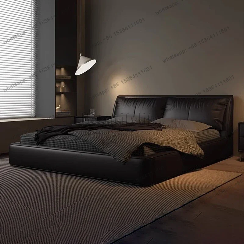 LJY Italian Light Luxury Leather Bed Modern Simple Sleeping Aesthetics Minimalist Bed Fashion Queen Unusual Muebles Salon Furnit