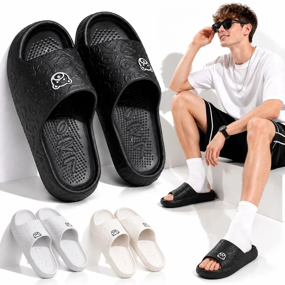 Fashion Printting Little Bear Men Slippers Non-slip Soft Bathroom Slippers Home Sandals For Summer Outdoor