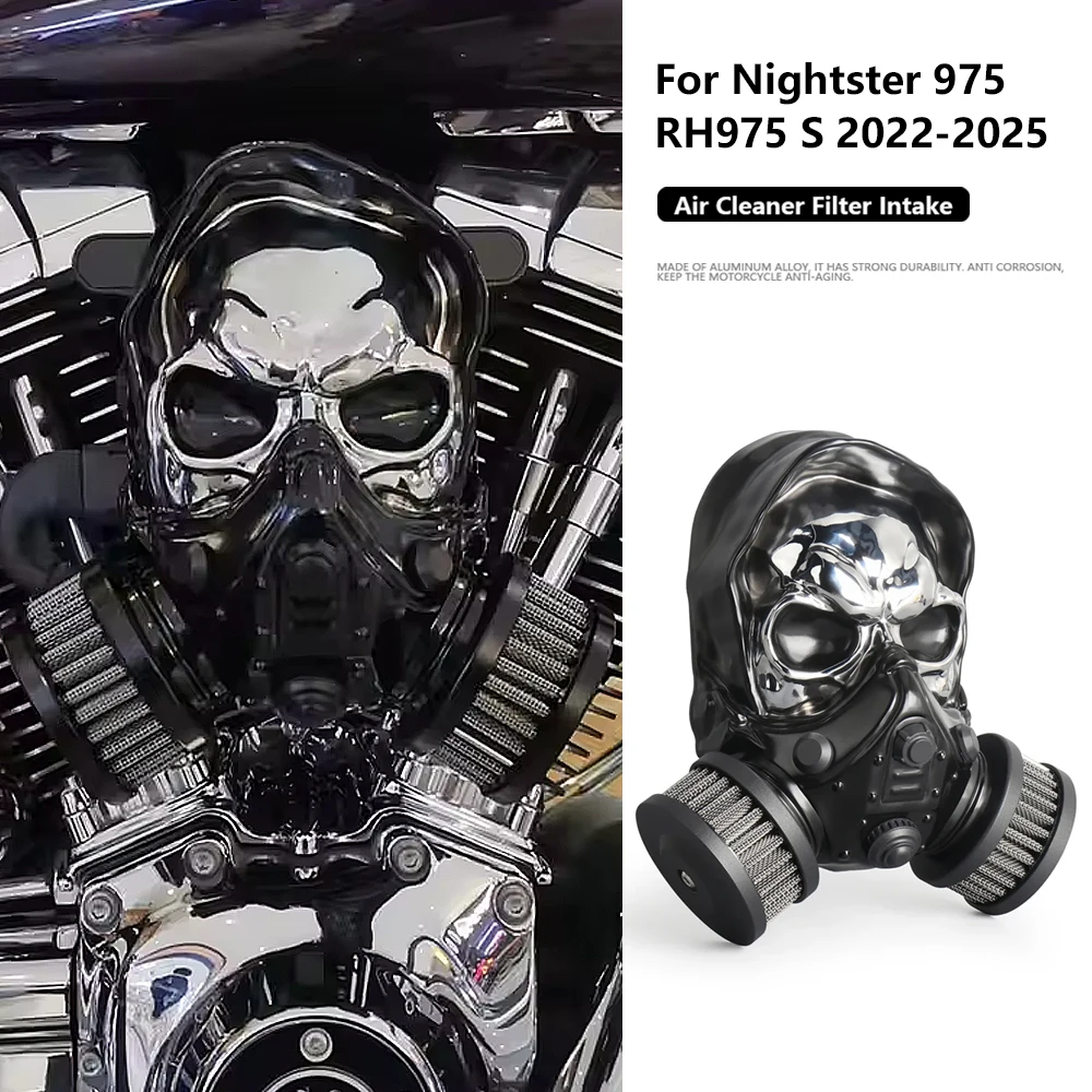 

Motorcycle Skull High-Flow Air Filter Cleaner Intake System Black Accessories For Nightster 975 RH975 S 2022 2023 2024 2025
