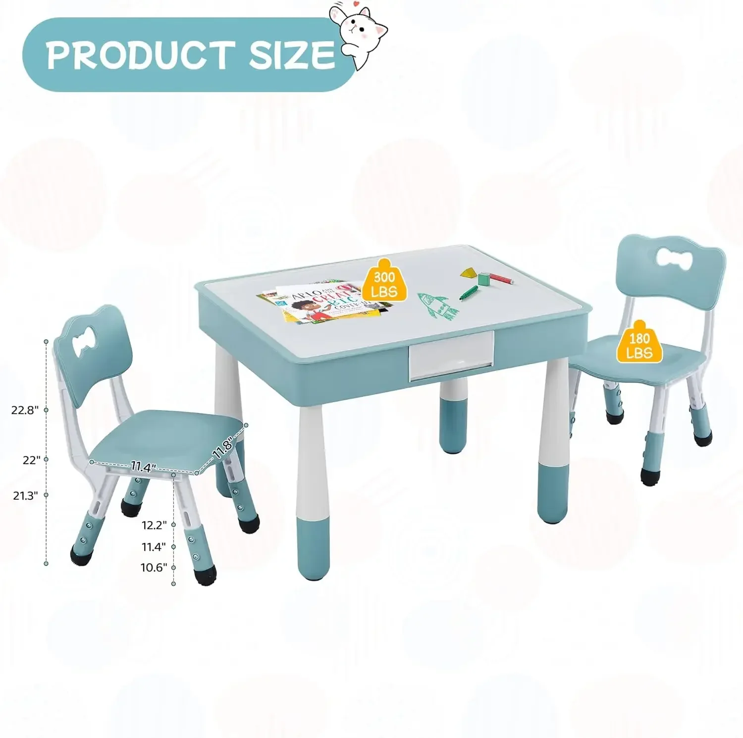 4 in 1 Kids Table and 2 Chairs Set, Toddler Table and Chair Set for Kids Ages 3-10, Activity Table for Building Blocks/Drawing