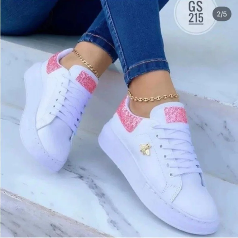 Women Casual Shoes Fashion Butterfly Decor Leather Lace-Up Round Head Sneakers Platform Ladies Vulcanized Shoes Female Footwear