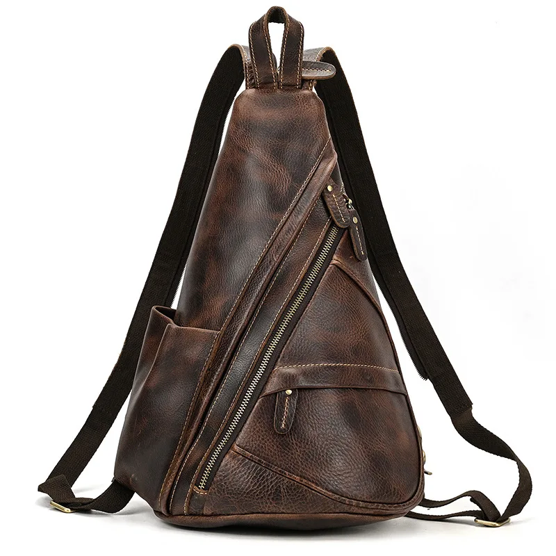 Genuine leather fashion backpack, crazy horse leather retro chest bag multi-purpose crossbody bag top layer cowhide shoulder bag