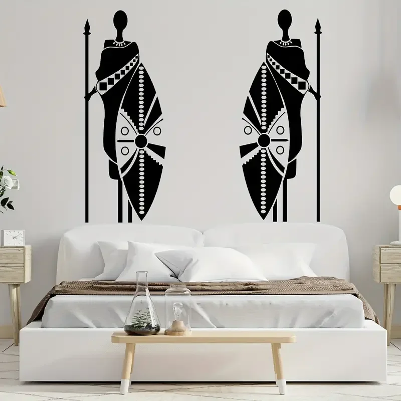 1pc Tribe Wall Sticker, African Tribe Female Warrior Pattern Self-Adhesive Wall Stickers, Bedroom Entryway Living Room Porch Hom