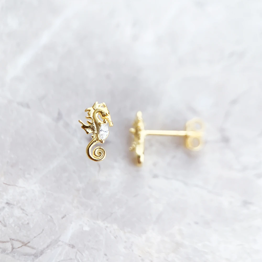 Ear Stud Seahorse Fine Jewerly For Women Trendy Romantic Gift In 925 Sterling Silver