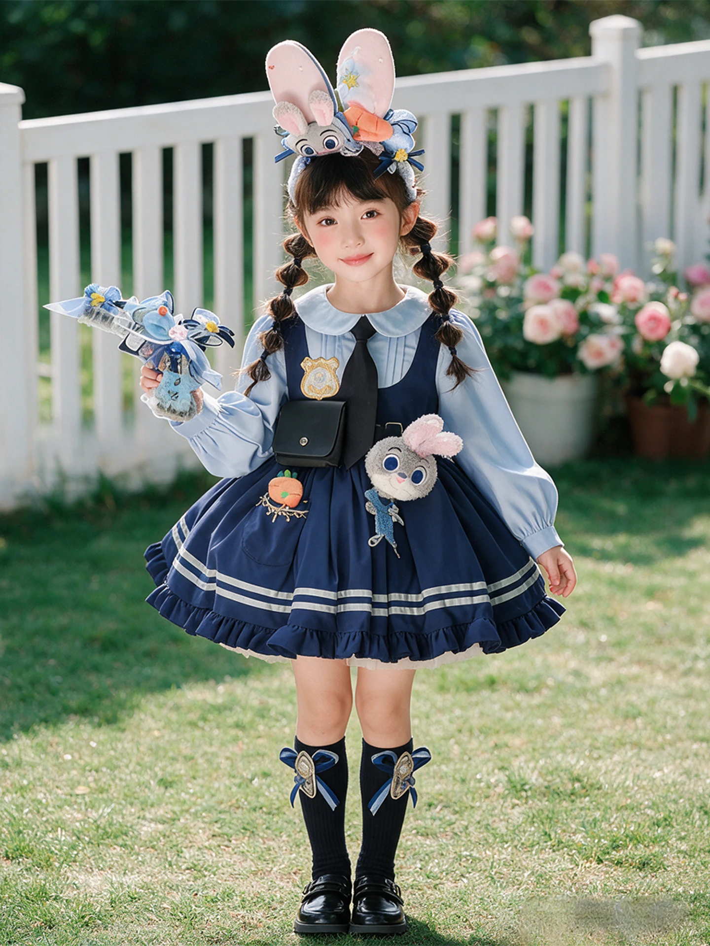 Princess Style Long Sleeve Halloween Costume Dress for Girls Judy Rabbit Police Officer Lolita Fairy Skirt Performance Outfit