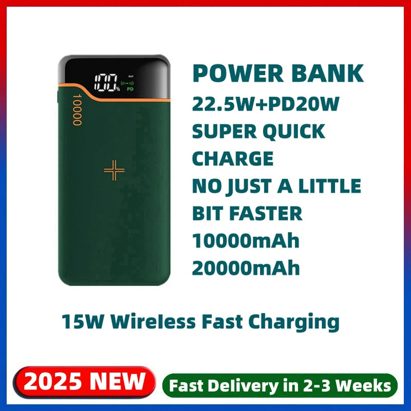 

20000mAh Portable Power Bank 15W Qi Wireless Fast Charger For Apple iPhone Samsung Xiaomi Phone Powerbank External Spare Battery