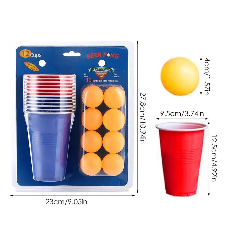 Table Tennis Ball Set Party Game Pong Glasses For Bachelor Red And Blue Beer Drinking Cup Set With Pong Balls &12 Beer Glasses