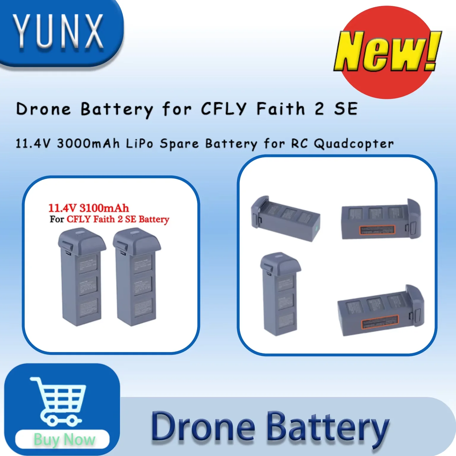 

Drone Battery for CFLY Faith2 SE GPS Foldable Drone 11.4V 3100mAh Lipo Battery For C-FLY Faith 2 SE RC Quadcopter Spare Battery