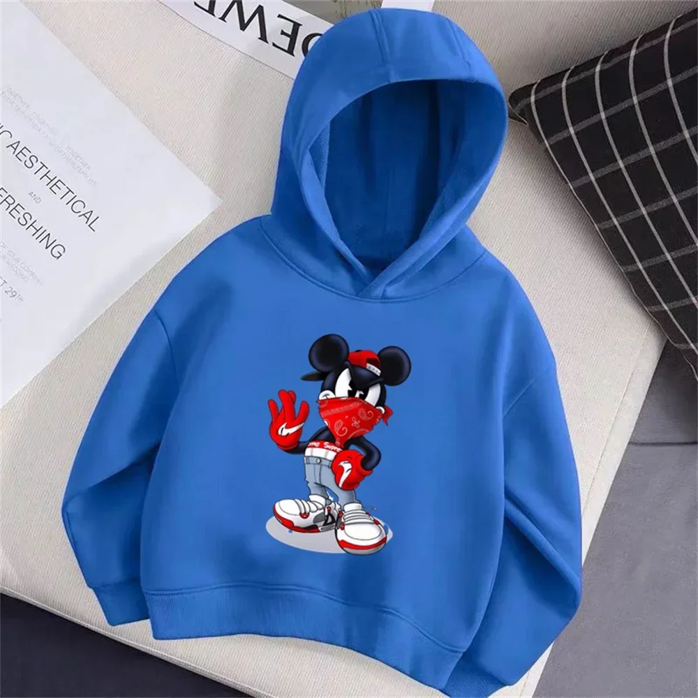 

Милая и милая толстовка с принтом Микки для мальчиков и девочек, весенняя свободная повседневная модная толстовка с капюшоном, подходит для детей 3-14 лет