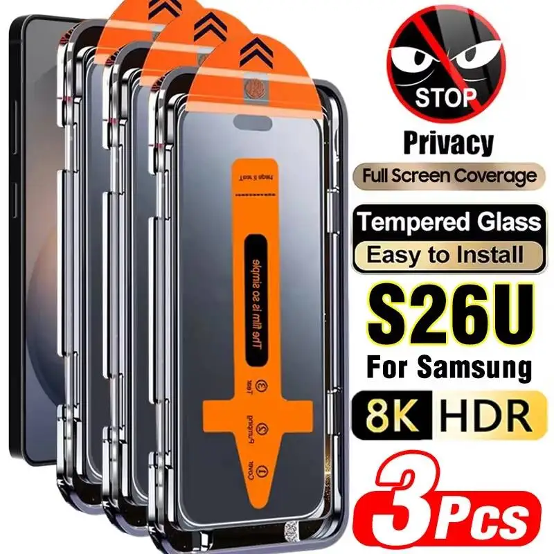

1-3PCS Privacy Screen Protector For Samsung Galaxy S26 Ultra S25 S24 S23 S22 S21 Plus Fingerprint Unlock Anti Spy Tempered Glass