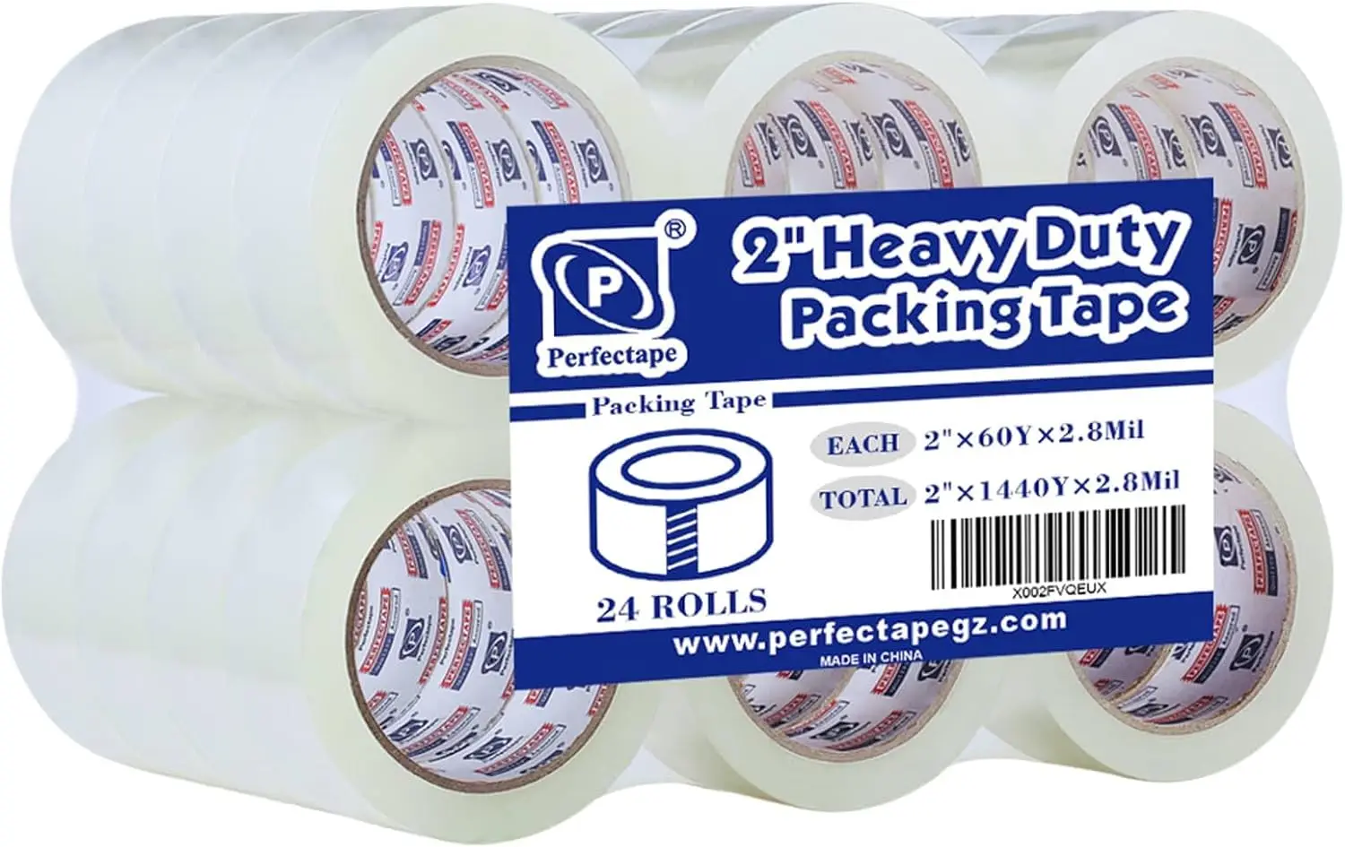 

PERFECTAPE Heavy Duty Packing Tape 24 Rolls, Total 1440Y, Clear, 2.8 mil, 1.88 inch x 60 Yards, Ultra Strong, Refill for