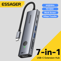 Essager USB C HUB 4K30Hz 7-in-1 Type C to HDMI PD100W SD&TF USB3.0 5Gbps for Huawei MacBook Laptop  USB Splitter Docking Station