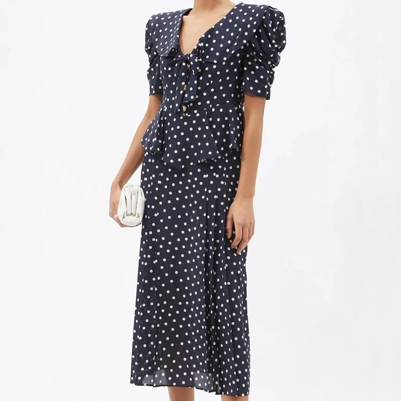 Kate Middleton Princess Dress, Navy Blue Dress, V-Neck, Polka Dot, Spotty Dresses, Fashion, 81502