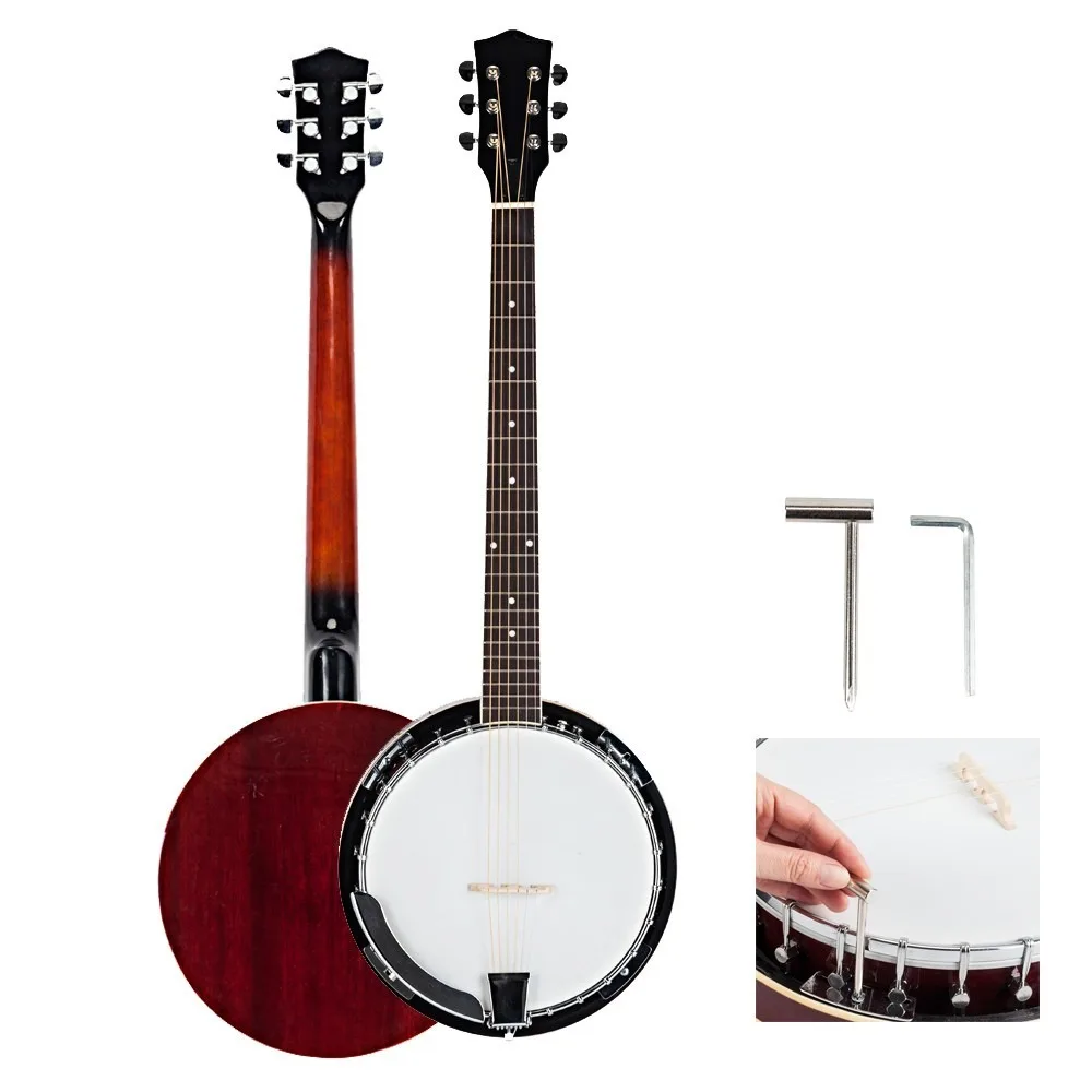 

Wood Alloy Exquisite Sapelli Notopleura 6 String Banjo Full Size 22 Frets