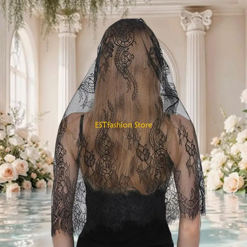 

Y5GC 2Pieces Floral Lace Veils Headwear with Short Gloves Bridal Wedding Veils Hair Accessories Cosplay Halloween Costumes