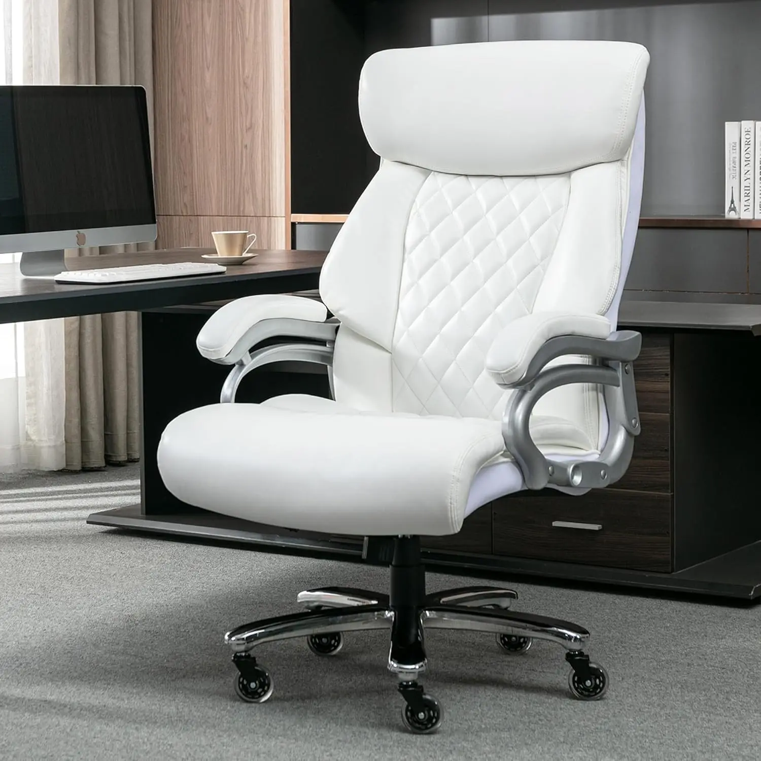 

Big And Tall Office Chair 500 Lbs Executive Swivel Chair With Arms, High Ba Desk Chair With Adjustable Lumbar Support, Metal