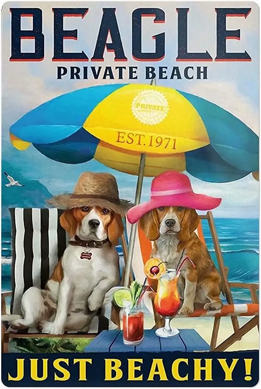 Metal Sign Beagle Private Beach Dog Just Beachy Retro Decor Home Kitchen Bar Cafe Club Cave Wall Decor Vintage Tin Sign Metal Ar