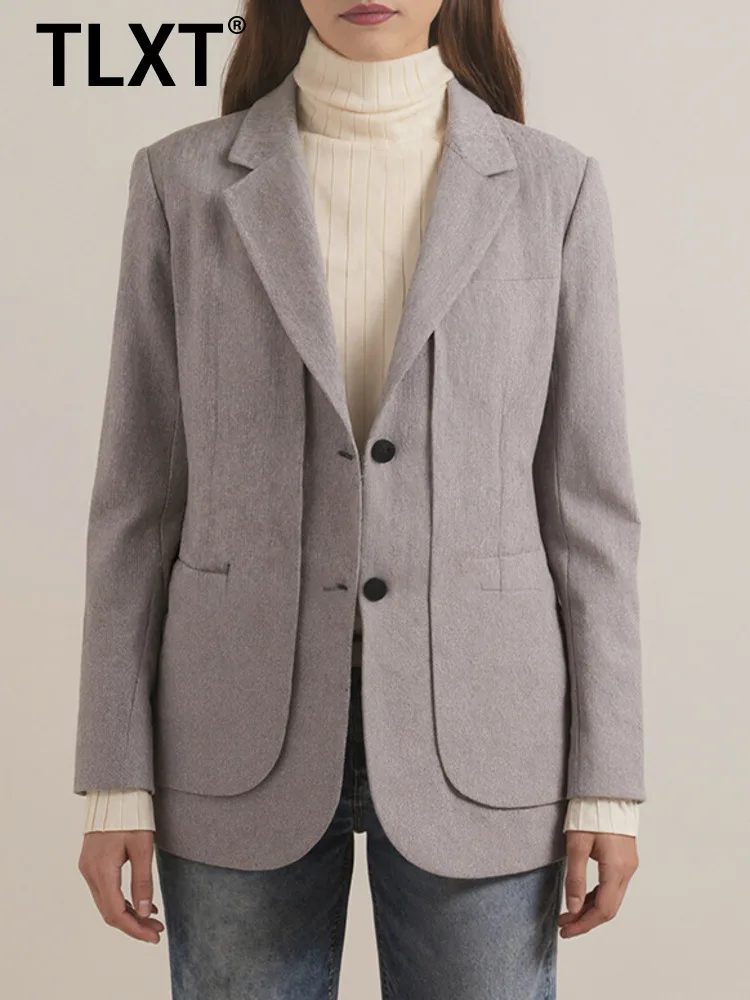 

TLXT Fashion Women's Gray Fake 2 Piece Blazer Lapel Loose Fit Single Breasted Suit Jacket Female 2025 Autumn New XK1515