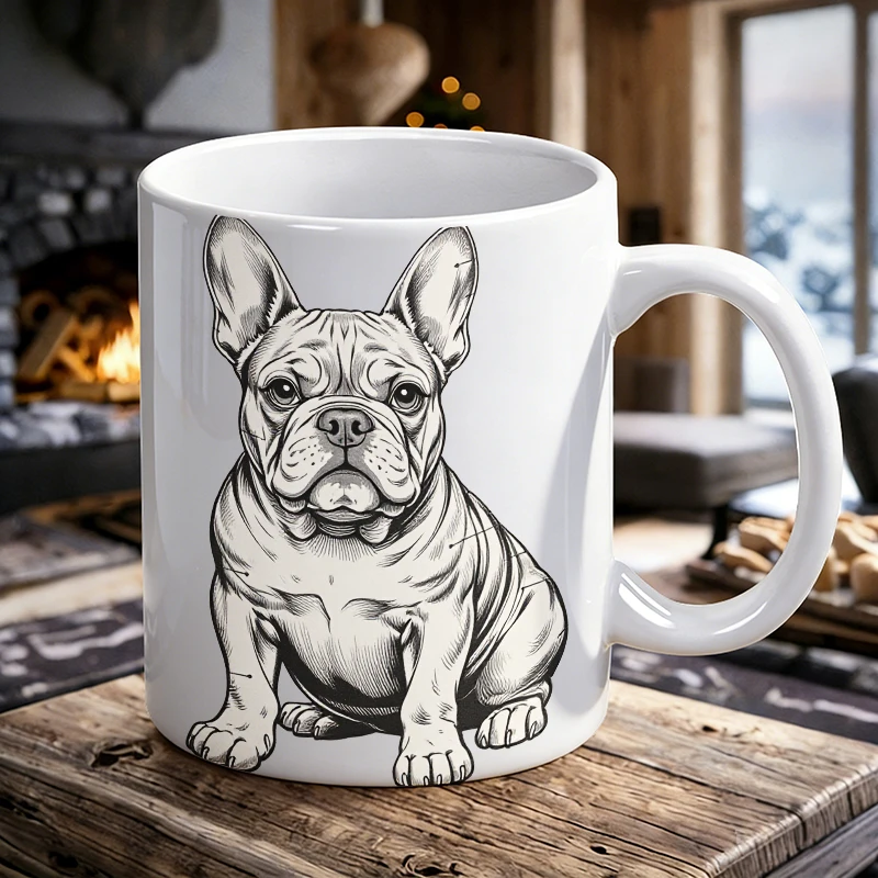 

Line drawing of French Bulldog ceramic mug, coffee cup, milk cup, office tea cup, drinking cup, fade-resistant, gift for friends