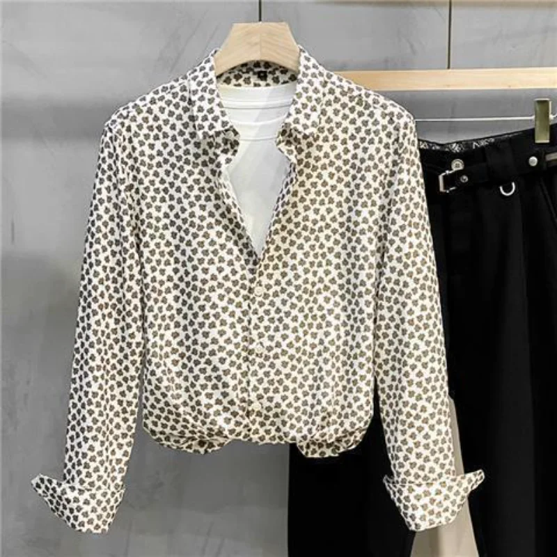 Men Korean Style High Grade Long Sleeve Shirt Spring Autumn New Arrival Fashion Casual Versatile Printed Cool Trendy Shirt