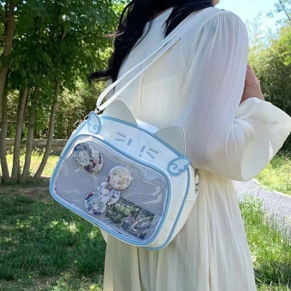 지퍼 가방 Kawaii 고양이 Itabag PU 아이돌 상품 보관 투명 포켓 지갑 배지 보관 가방 패션 배낭 소녀