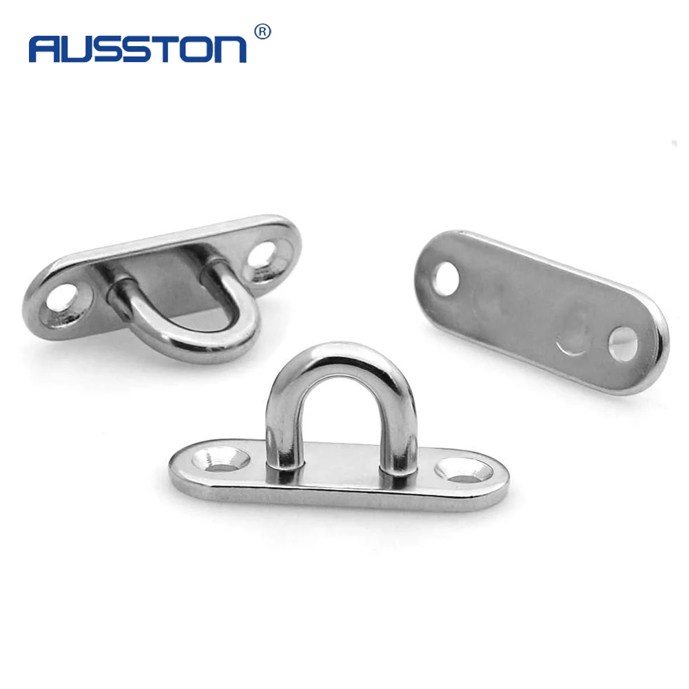 4Pcs Pad Eye Plate with Enclosed Hook 316 Stainless Steel Staple Ring Hook U-Shaped Hardware for Boat Swing Durable Metal Hook