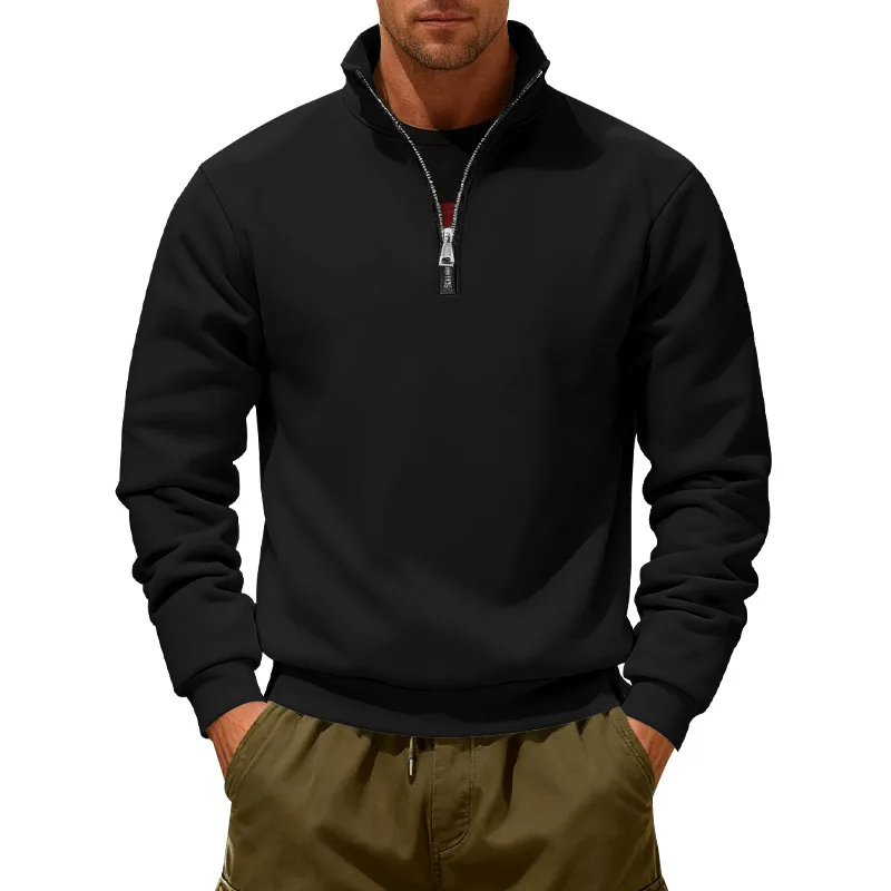 سترة شتوية مخملية ثقيلة فضفاضة للرجال في الهواء الطلق دافئة بنصف سحاب وياقة واقفة سترة رياضية للرجال #5