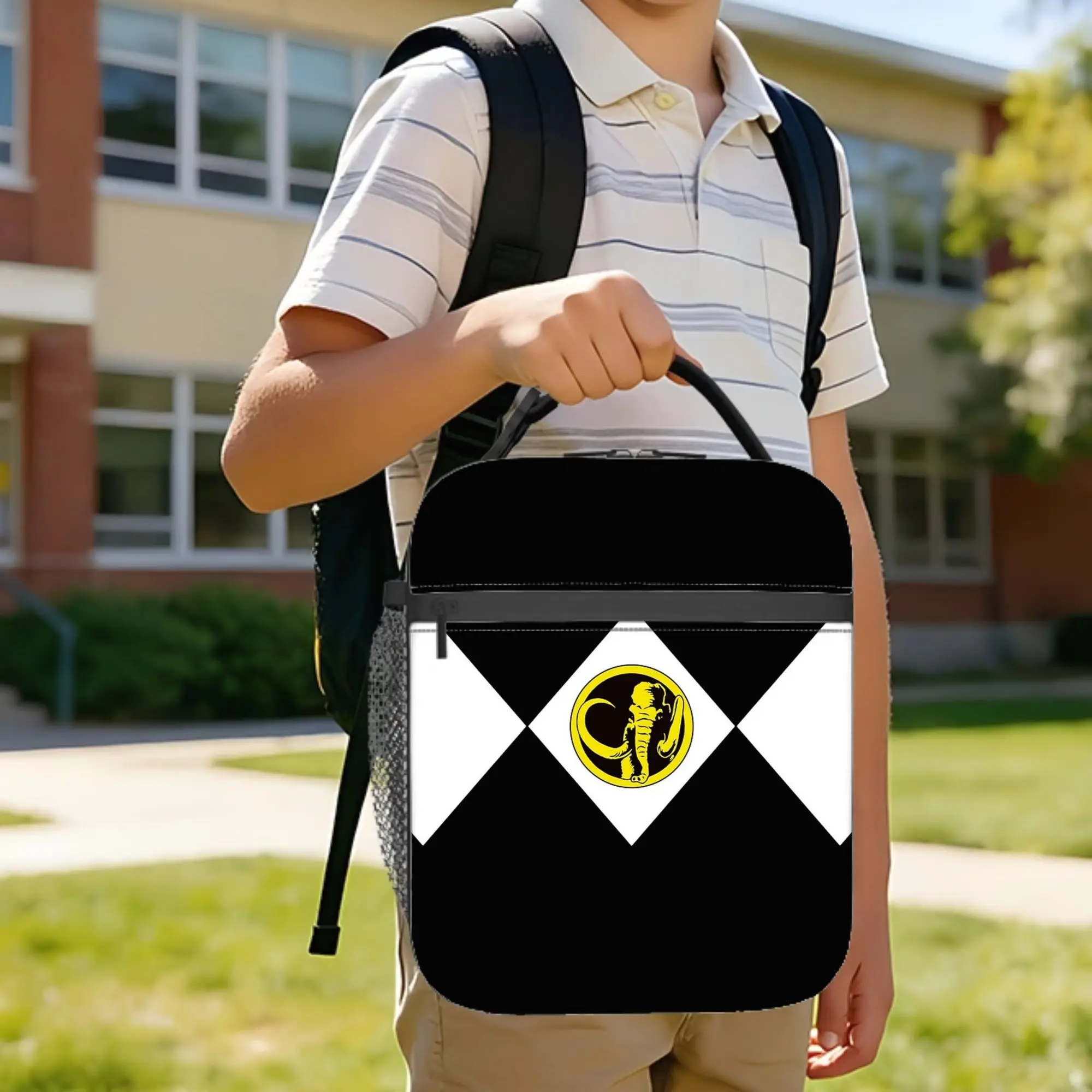 

MMPR Black Ranger With Coin Insulated Lunch Bags Cooler Bag Reusable,Meal Container Power Rangers Tote Lunch Box for Men