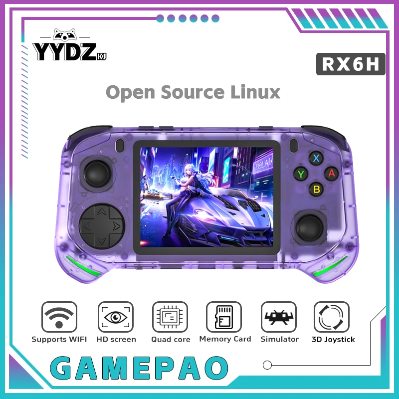 New RX6H Retro Handheld Console Open-Source Linux System Classic Game Consoles 3.5 inch IPS Screen Portable Video Player