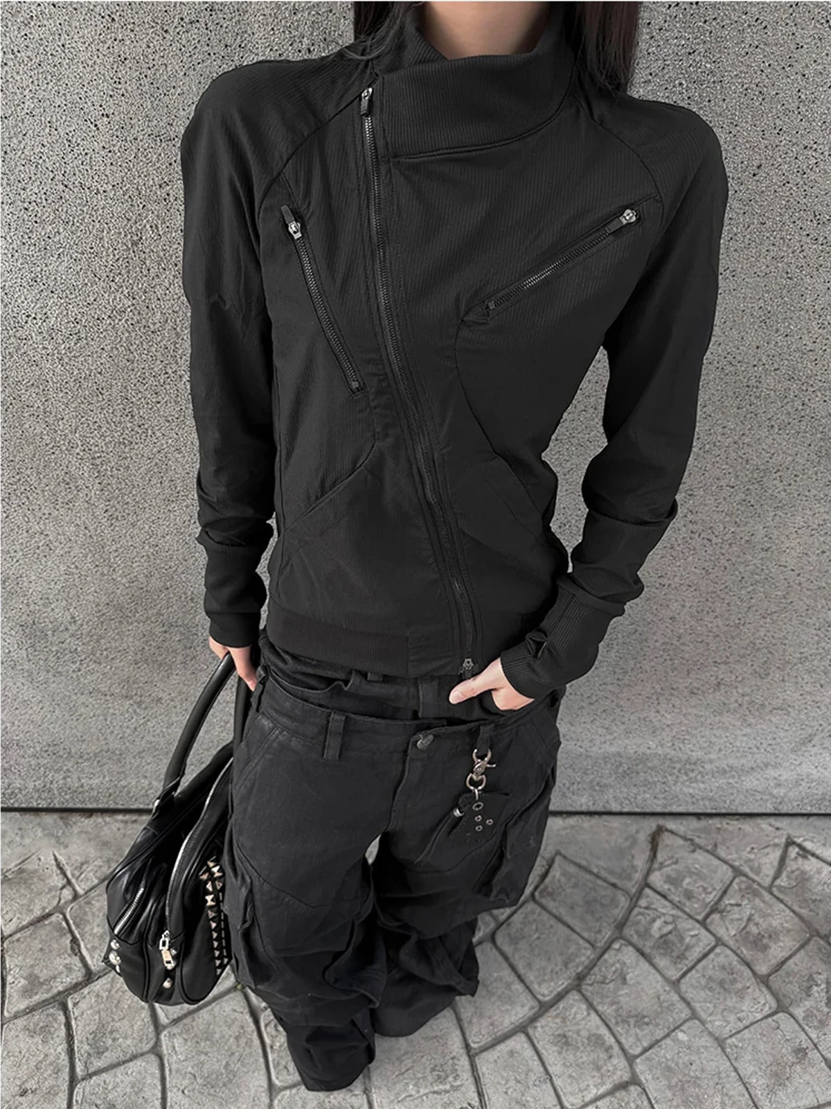 Black Summer Sun Protection Clothing Unisex Slim Fit Casual Style Zipper Closure Asymmetrical Design Elastic Versatile Jacket