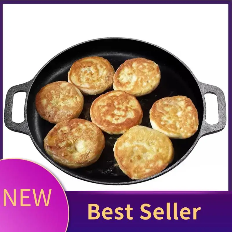 ABLU-Cast Iron Pizza Pan Steel Pizza Cooker With Easy Grip Handles Deep Stone For Oven Or Griddle For Gas