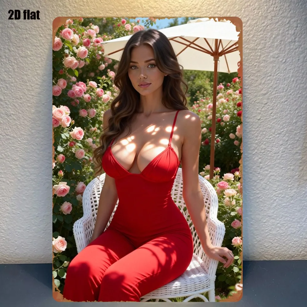 Plaque en métal rétro 8x12 pouces, élégante décoration de jardin à la rose rouge pour accrocher au mur en extérieur