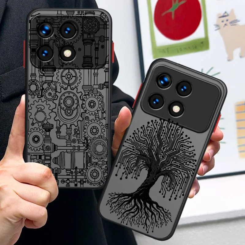Coque de téléphone translucide givrée avec motif circuit imprimé pour Xiaomi Redmi K70 K60 K50 11 11A 10 10A Pro Ultra