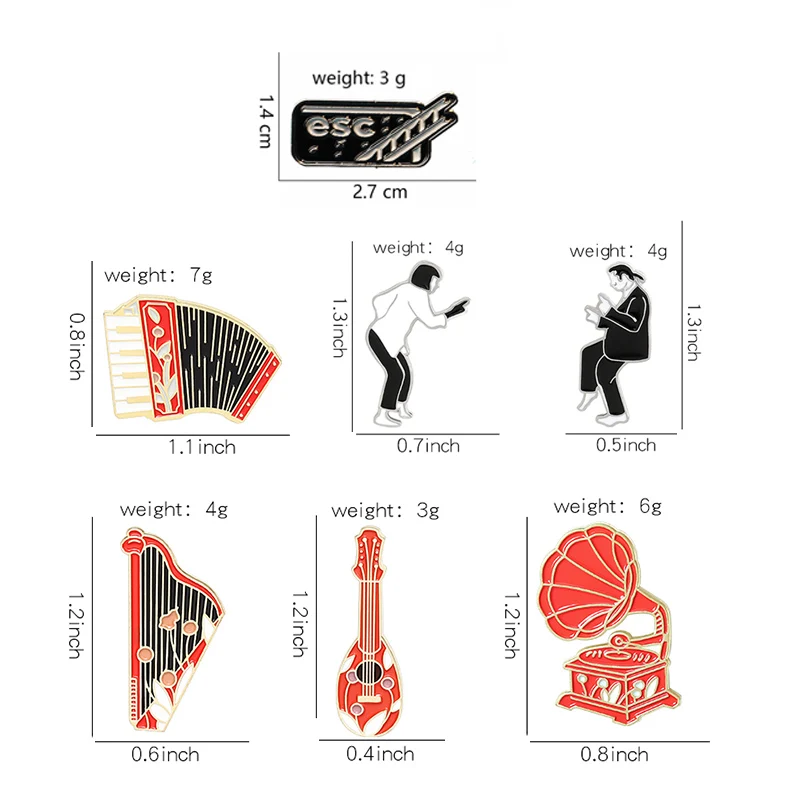 Brooches Pulp Fiction Vintage Instrument Enamel Pin Custom Phonograph Accordion Guitar Brooch Badge Jewelry Gift Black red style