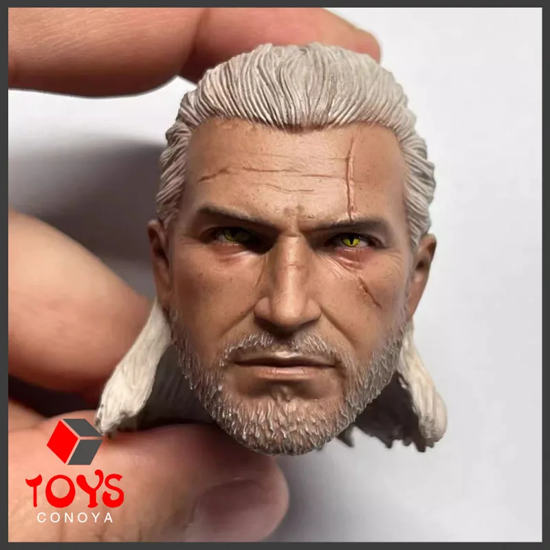 

1/6 White Wolf Geralt Head Sculpt PVC Male Soldier Head Carving Fit 12-inch Action Figure Body Dolls