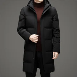 Classic Winter Men's Warm Mid-Length White Duck Down Jackets Outwear Windproof Long Hooded Puffer Coat Casual Loose Thick Parkas