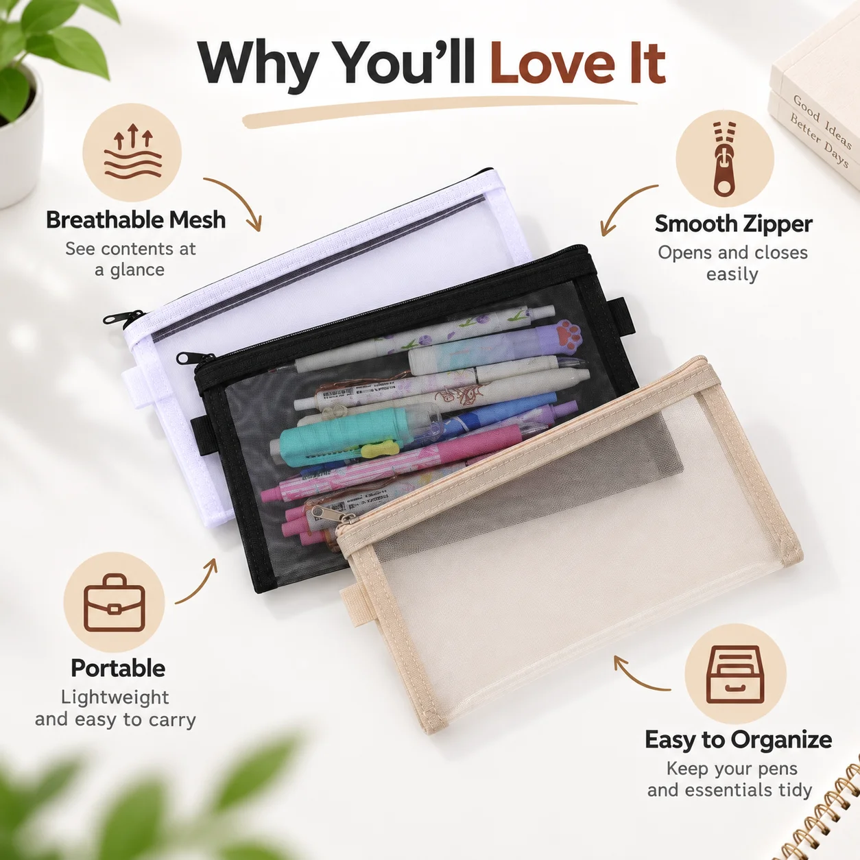 1pc Transparent Mesh Pencil Po - Clear Mesh Pencil Pouch For Exam recension och pris