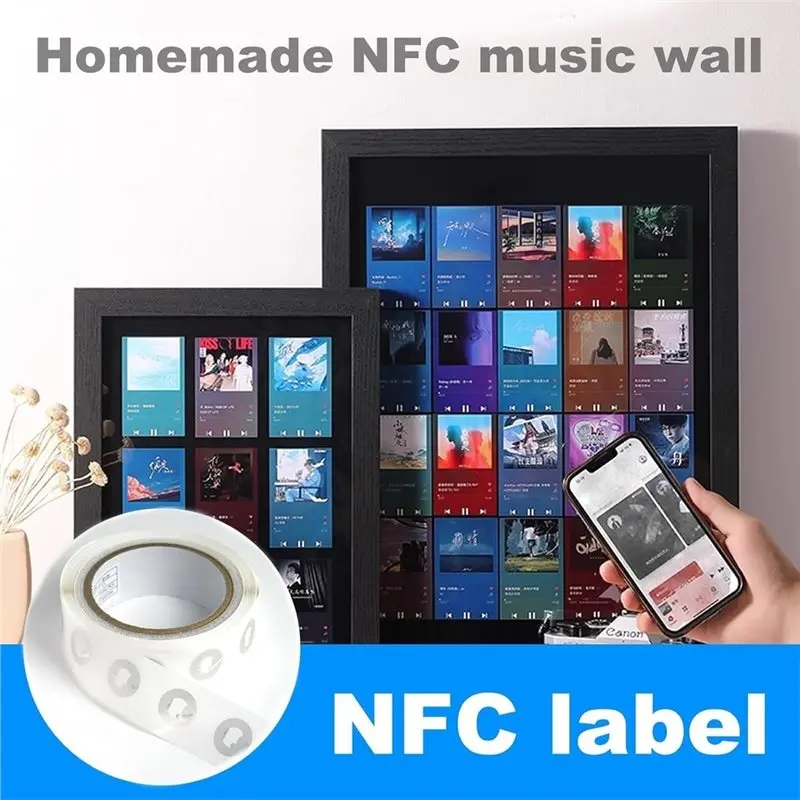 Tags Stickers- Round Shape, 100 PCS NTAG213 Chip, Blank Adhesive Labels, RFID Tags, Rewritable, 137 Bytes Memory
