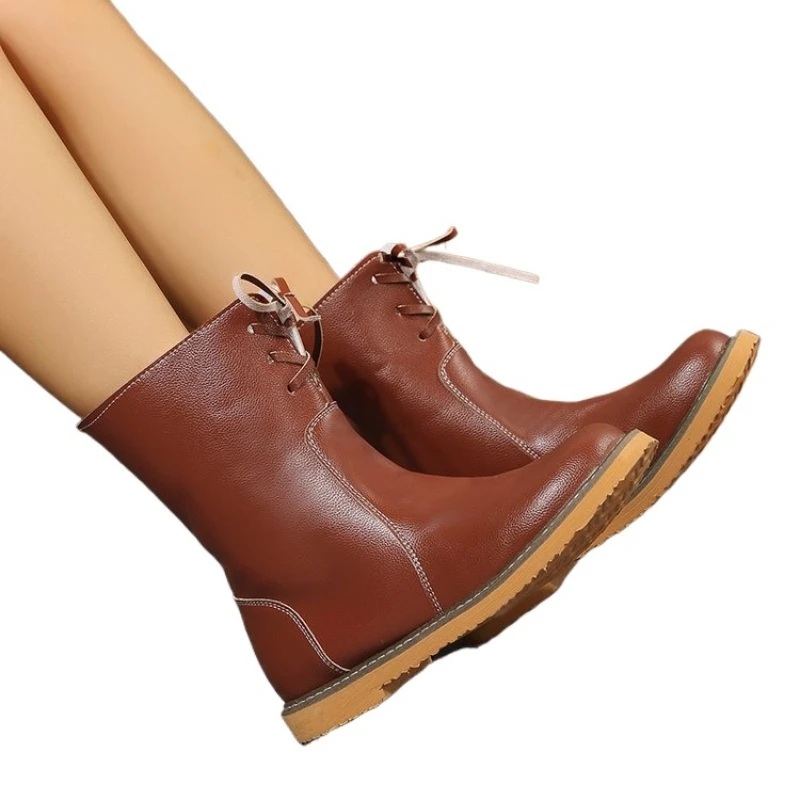 Low Top Round Toe Flat Heel Casual Boots Winter Snow Boots Pure Color Women Large Size 43 Comfortable Fashion Roman Style Boots