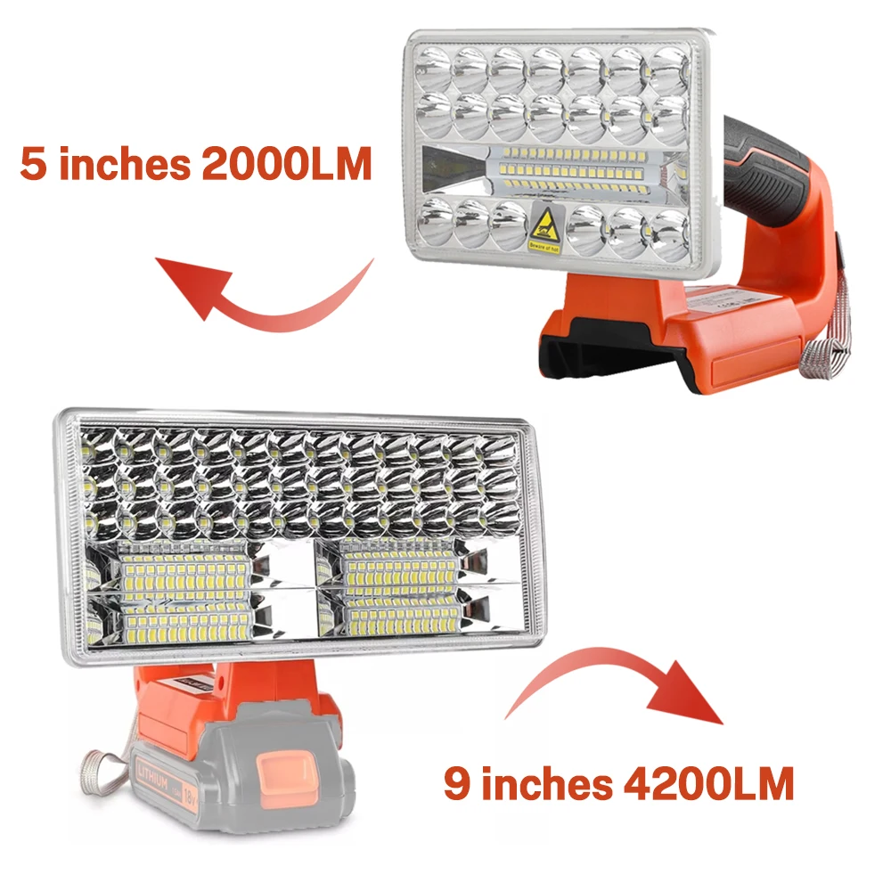 LED Work Light For Black and Decker 14.4V-20V Lithium Battery Cordless Flashlight Portable Lantern with USB Port 9/5 inches